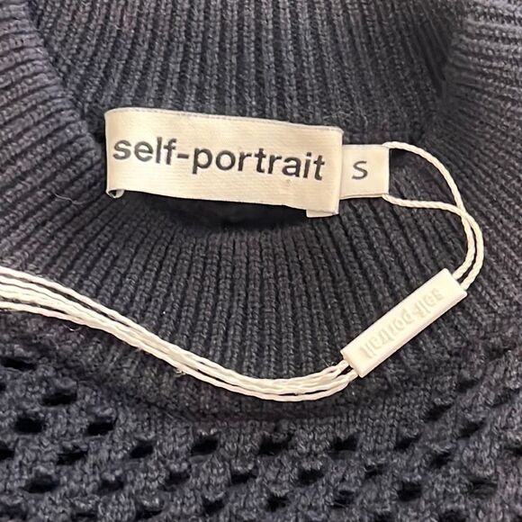 New Self-Portrait STRIPED FRILL SWEATER NAVY Wool Jumper Small - Picture 13 of 16